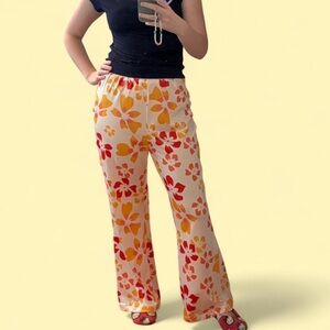 ROMWE Floral Wide Leg Pants - Red and Yellow